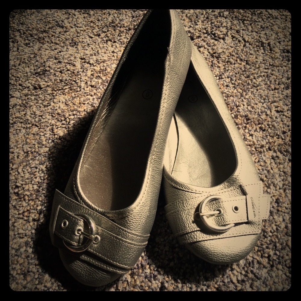 Silver Gray Flats with Buckles NWT